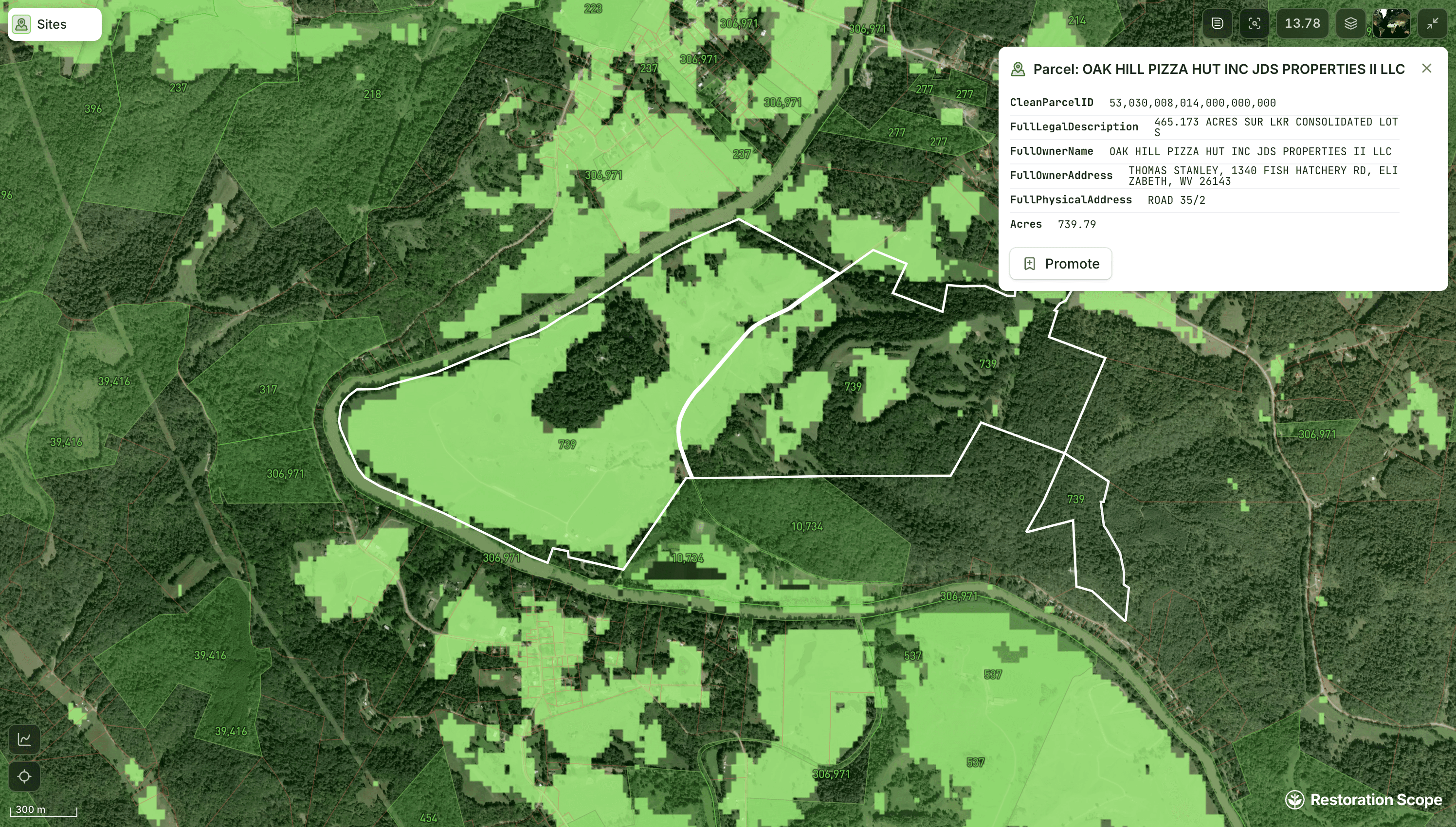 Platform example: property boundary, eligibility layers and ownership details