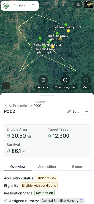 Property record and project status on a phone