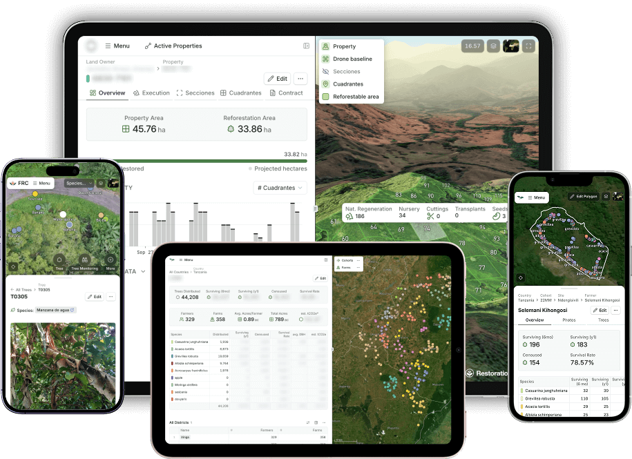 Restoration Scope on phones and tablets: tree observations, mapped properties, and farm monitoring records